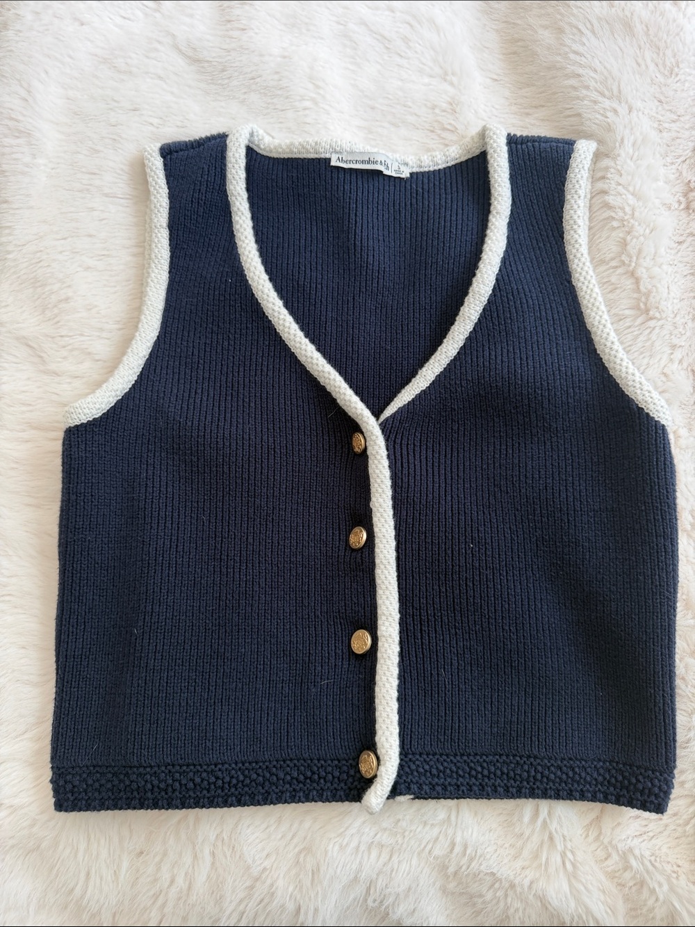Abercrombie & Fitch Navy Vest with Cream Trim and Gold Buttons